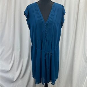 H&M Teal V-Neck Dress Button Detail women’s 14 Feminine Office Business Work